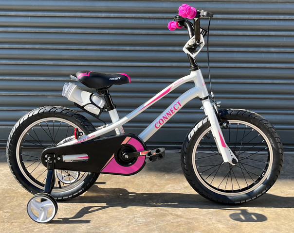 אופניים לילדים קונקט פרימיום Connect Premium שלדת אלומיניום, גלגלי "12 וגלגלי עזר לגילאי 2.5-3 - לבן/ורוד