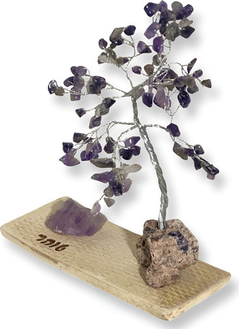 מארז עץ אבני קריסטל ואבן גולמי אמטיסט לאיזון והחלמה