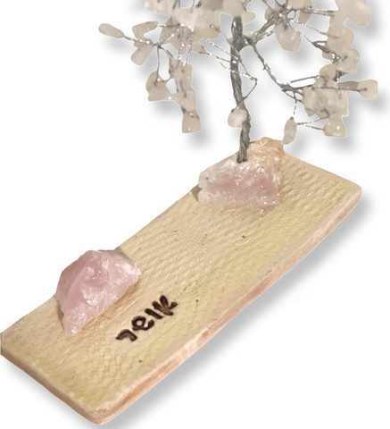 מארז עץ אבני קריסטל ואבן גולמי רוז קוורץ לאהבה,הרמוניה ושלווה