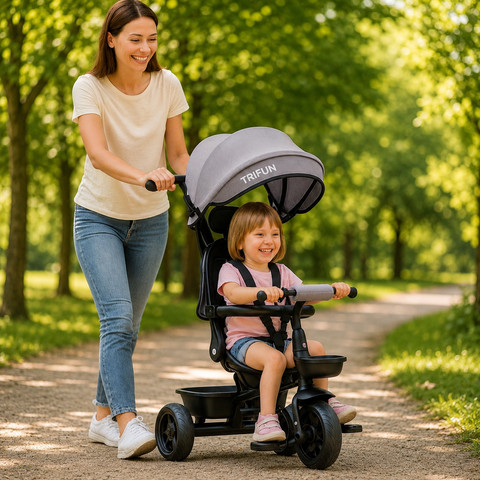 תלת אופן 3 ב-1 עם מושב דו-כיווני בצבע אפור – TRIFUN דגם GDTRIFUNR