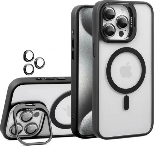 כיסוי סיליקון קשיח לאייפון iPhone 16 מעמד מצלמה ומגן לעדשות שחור