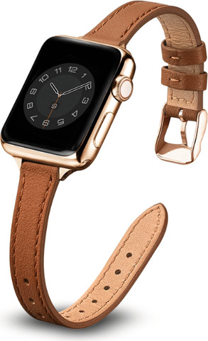 רצועת עור צרה לשעון אפל ווטש 40/41/42mm חום אבזם Rose Gold