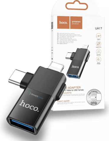 מתאם OTG לאייפון ואנדרואיד HOCO UA17 Lightning & USB-C to usb