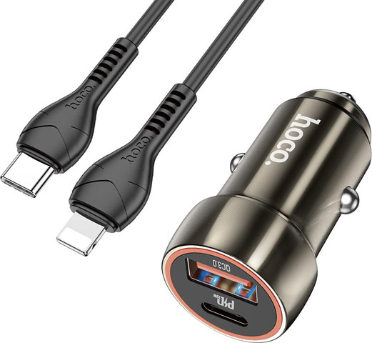 ראש מטען רכב כפול 38W חיבור PD Type-C וחיבור USB A עם כבל לאייפון Hoco Z46A