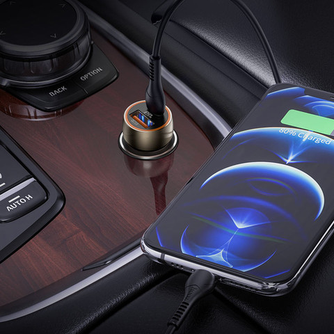 ראש מטען רכב כפול 38W חיבור PD Type-C וחיבור USB A עם כבל לאייפון Hoco Z46A