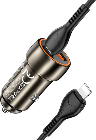 ראש מטען רכב כפול 38W חיבור PD Type-C וחיבור USB A עם כבל לאייפון Hoco Z46A