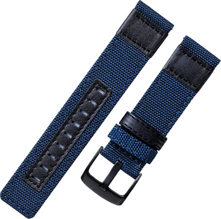 רצועה ניילון קנבס לשעון Quick Release 22mm בשילוב עור טבעוני כחול