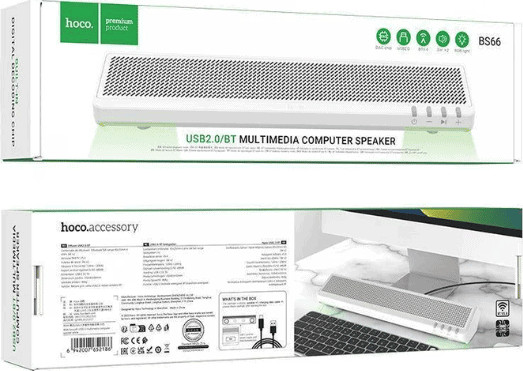 רמקול סאונדבר למחשב HOCO BS66 חיבור USB-C + Bluetooth עיצוב פרימיום וסאונד איכותי לבן