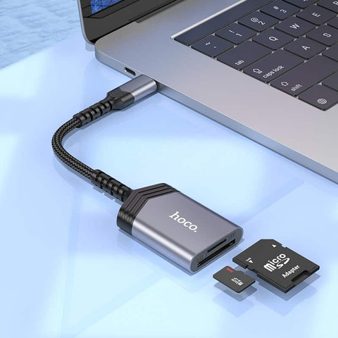 קורא כרטיסי זיכרון OTG חיבור Type-C ל־SD ו־TF תומך עד 2TB דגם Hoco UA25