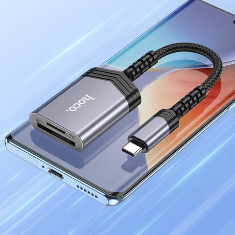 קורא כרטיסי זיכרון OTG חיבור Type-C ל־SD ו־TF תומך עד 2TB דגם Hoco UA25