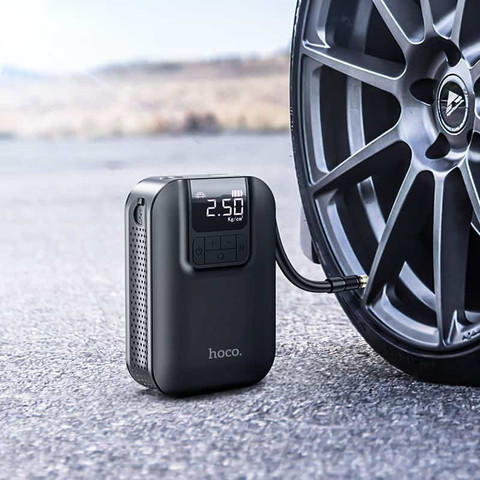 קומפרסור לניפוח גלגלים פנס וסוללת גיבוי 5,000mAh דגם HOCO S53