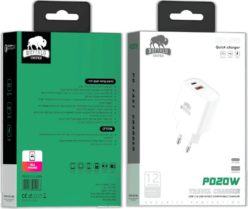 ראש מטען 20W מבית באפאלו חיבור USB-A וחיבור USB-C PD