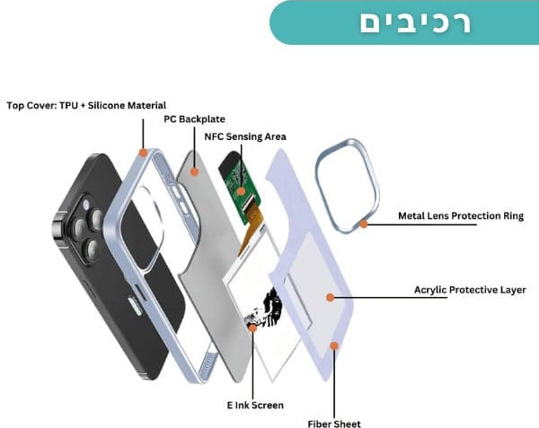 כיסוי חכם לאייפון iPhone 14 תמונה דיגטלית מתחלפת NFC שחור