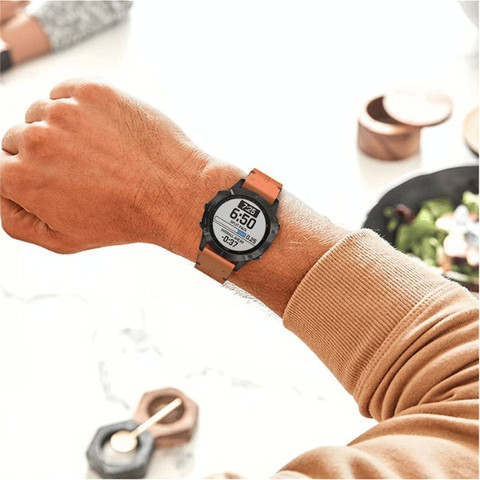 רצועת עור אמיתי עם תפר Quickfit 26MM לשעוני גרמין Brown