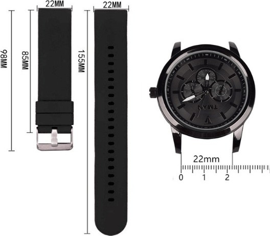 רצועת סיליקון Quick Release 22mm ארוכה ML אבזם כסוף צבע שחור