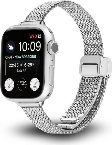 רצועה לאפל ווטש 40/41/42mm ברזל צרה Mesh SlimTouch סגירה מגנטי כסוף