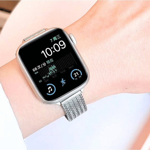 רצועה לאפל ווטש 40/41/42mm ברזל צרה Mesh SlimTouch סגירה מגנטי כסוף