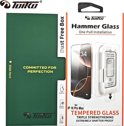מגן מסך זכוכית לאייפון 17 עם מתקן הדבקה Toiko Hammer