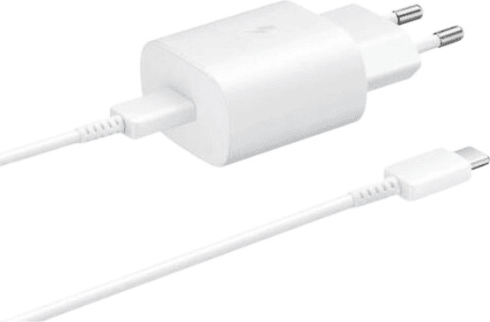 מטען מקורי מהיר 25W+כבל יציאה USB-C של סמסונג לבן USB-C Cable 25W Samsung