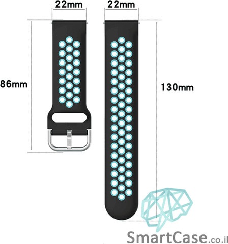 רצועת סיליקון ספורט שחור כחול Quick Release 20mm סגירה פנימית ואבזם