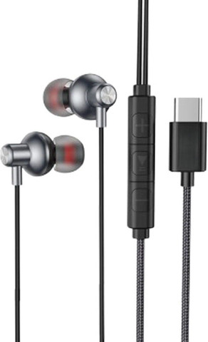 אוזניות In-Ear Type-C עם גומי סאונד סטריאו עשיר ומיקרופון מובנה כבל TPE שזור T209