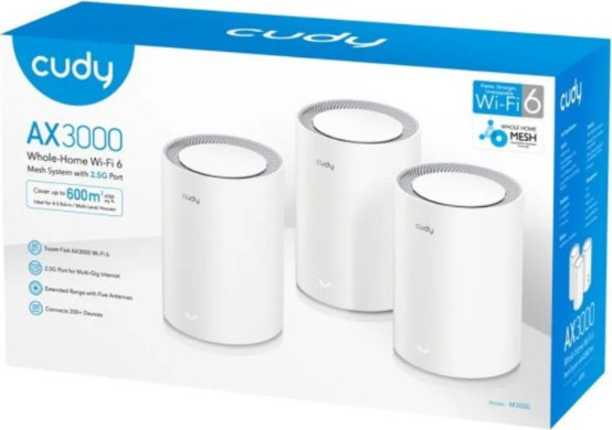 ראוטר (3 יחידות) Cudy AX3000 2.5G Whole Home Mesh Wi-Fi 6 System M3000 V2.0 לבן