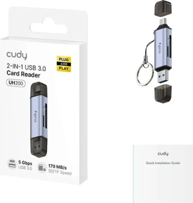 קורא כרטיסי זכרון למחשב והטלפון CUDY UH200 2-IN-1 Dual USB 3.0 SD/TF Card Reader