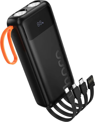 מטען נייד 20000mAh עם 4 כבלים מובנים ו-2 פנסים HOCO J151A