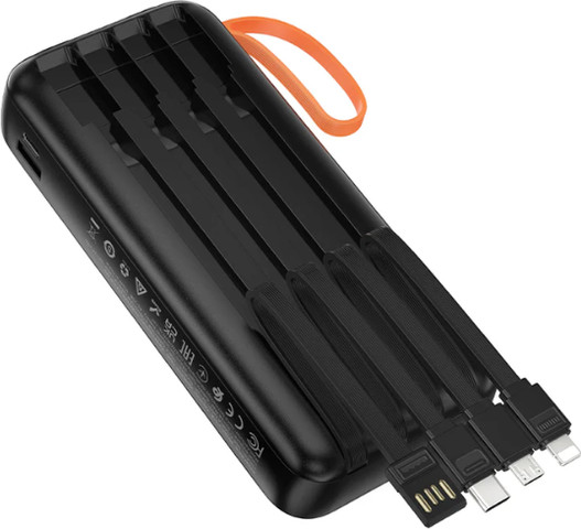מטען נייד 20000mAh עם 4 כבלים מובנים ו-2 פנסים HOCO J151A