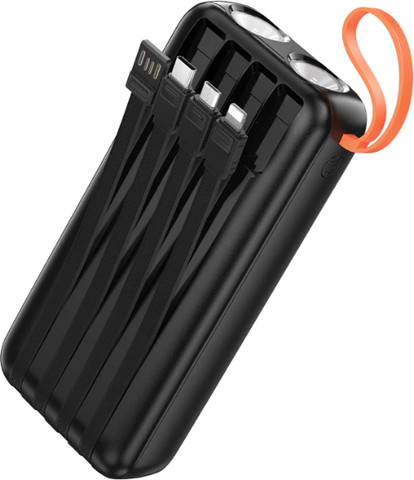 מטען נייד 20000mAh עם 4 כבלים מובנים ו-2 פנסים HOCO J151A