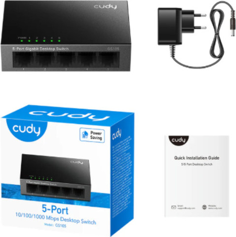 מתג Switch שולחני Cudy 5-Port Gigabit 10/100/1000Mbps GS105-IL כיסוי מטאלי