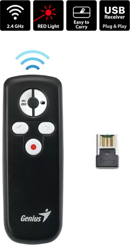 שלט מעביר מצגות אלחוטי עם לייזר Media Pointer 100 Genius