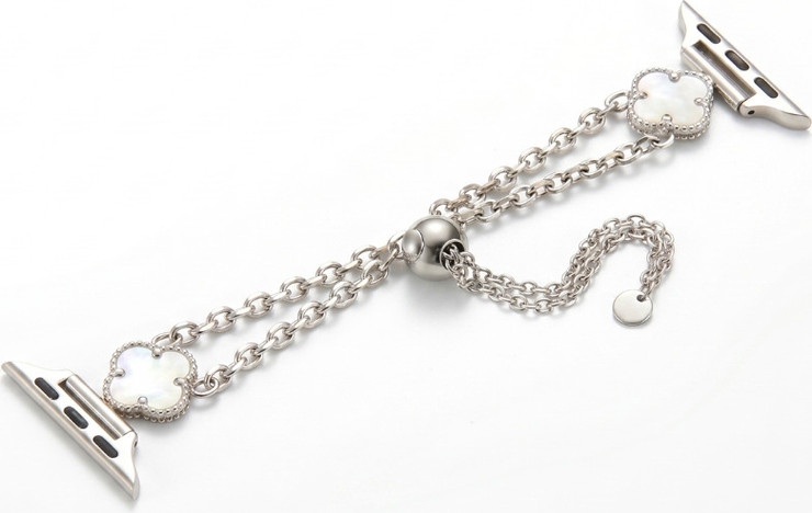 רצועה לאפל ווטש 40/41/42mm ברזל חוליות סגנון Plum Blossom כסף WA02