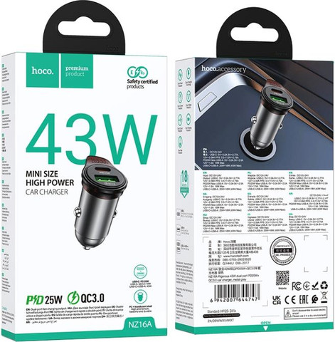 מטען רכב 43W PD 25W + QC3.0 יציאות כפולות HOCO NZ16A