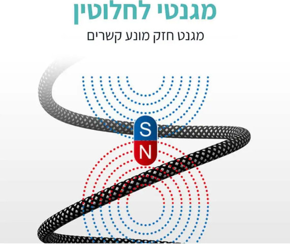 כבל טעינה מגנטי USB-A ל-Lighting (אפל) ניילון שזור 12W לבן וכסף CB03