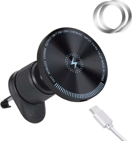 מטען רכב מגנטי מהיר 15W התואם MagSafe תאורת RGB מתחבר למזגן RK03