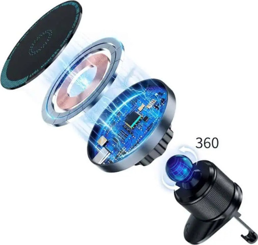 מטען רכב מגנטי מהיר 15W התואם MagSafe תאורת RGB מתחבר למזגן RK03