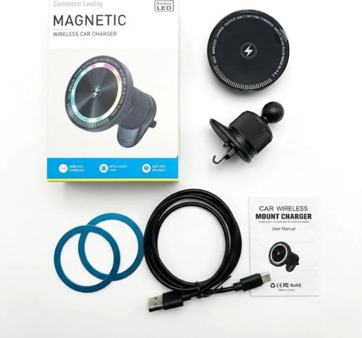 מטען רכב מגנטי מהיר 15W התואם MagSafe תאורת RGB מתחבר למזגן RK03