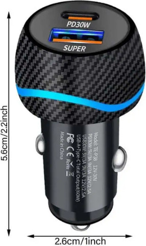מטען רכב מהיר 60W עם שתי יציאות USB-A ו USB-C דגם RK02