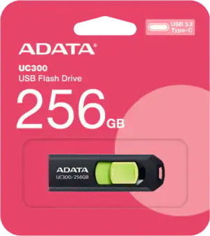 זיכרון נייד USB-C דגם UC300 נפח 256GB מבית Adata צבע שחור ירוק