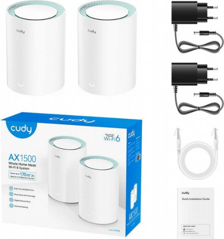 נתב MESH אלחוטי Wi-Fi 6 AX1500 סט 2 יחידות Cudy M1500