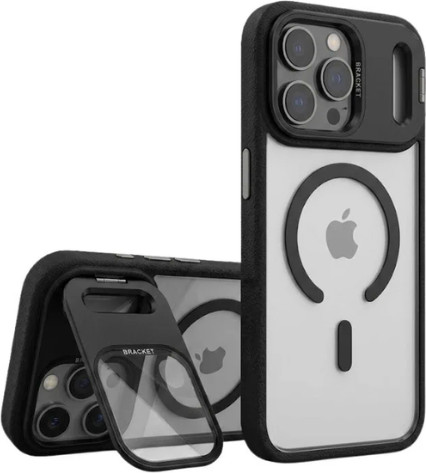 כיסוי עם מגן עדשות זכוכית ומעמד מובנה MagSafe NaNox LensGlass iPhone 17 Pro שחור