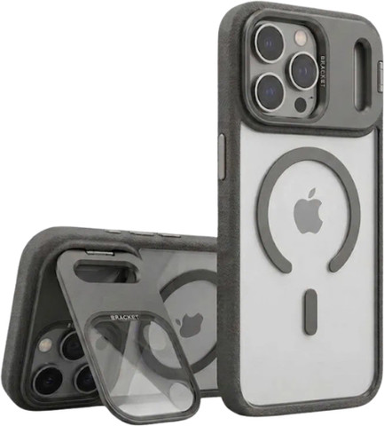 כיסוי עם מגן עדשות זכוכית ומעמד מובנה MagSafe NaNox LensGlass iPhone 17 Pro אפור