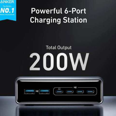 עמדת טעינה עוצמתית 6 יציאות 200W דגם Prime מבית Anker