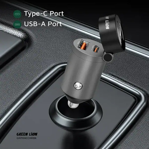 מטען לרכב משולב חיישן מעקב USB-C USB-A 30W דגם Green Lion Tracker Apple Find My