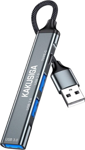 מפצל USB אלומיניום 4 ב-1 עם Type-C, USB 3.0 ו-USB 2.0 KSC-1416