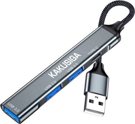 מפצל USB אלומיניום 4 ב-1 עם Type-C, USB 3.0 ו-USB 2.0 KSC-1416
