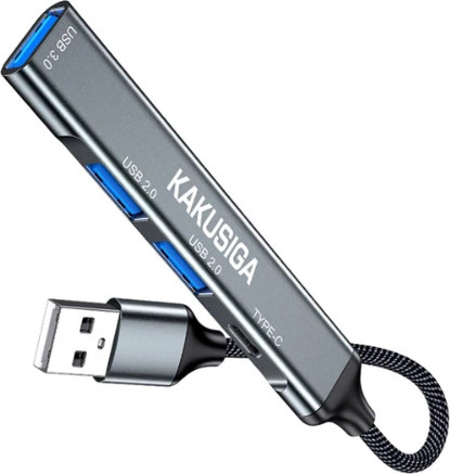 מפצל USB אלומיניום 4 ב-1 עם Type-C, USB 3.0 ו-USB 2.0 KSC-1416