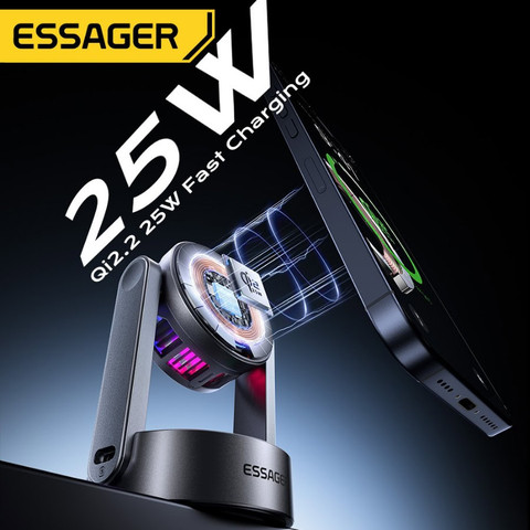 מטען אלחוטי 3 ב-1 לשעון אוזניות וטלפון Qi2.2 25W עם תאורת LED וקירור ESSAGER T50