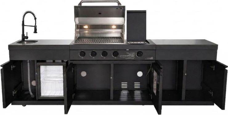 מטבח חוץ אורגון 4 מבערים + כירת צד 55200 BTU, כיור ומקרר 38L מבית G.CHEF – צבע אבן - ghaun